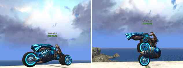 メタルバード(ブルー)(画面左:変形前、画面右:変形後)