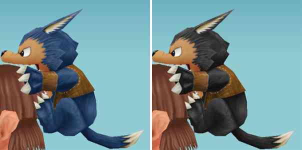 左から「ガジガジ コボルト」デフォルトカラー、黒で染色した場合