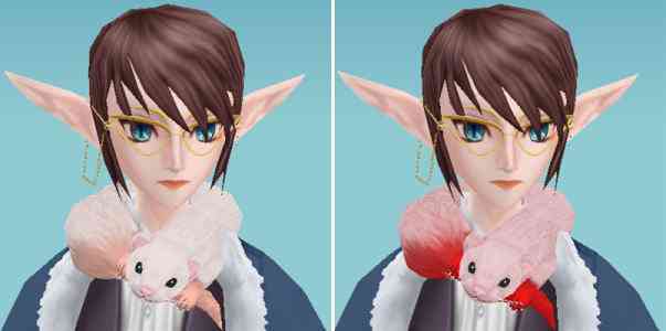 左から「イタチのティペット」デフォルトカラー、赤で染色した場合