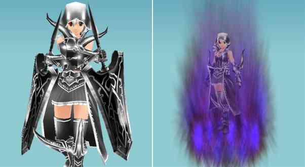 「シュヴェルツェ フューラー エンブレム A」装備時のモーション、「シュヴェルツェ フューラー エンブレム B」装備時のエフェクト画像