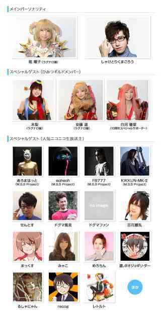 「ラグナロクオンライン24時間生放送 真夏の夜のカーニバル!」出演者一覧画像