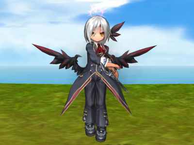 エミルクロニクルオンライン、タイニーアイランドの「魔法のスタイリスト」からもらえる「ロウゲツ用破壊魔ハート」を使用すると着せ替えることができる