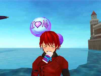 「ホワイトチョコバー(フェイスアクセサリー)」+「ILoveMe風船(上半身アクセサリー)」